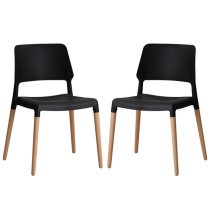 Rivera Black Plastic Dining Chairs With Beech Legs In Pair