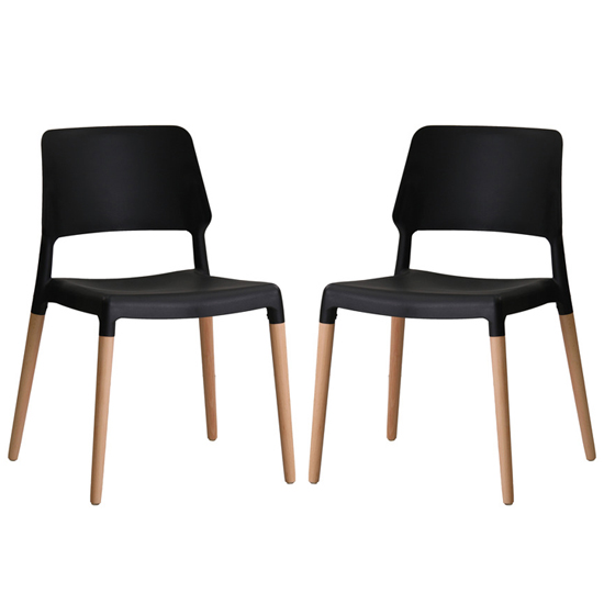 Rivera Black Plastic Dining Chairs With Beech Legs In Pair