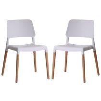 Rivera White Plastic Dining Chairs With Beech Legs In Pair