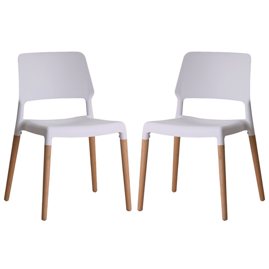 Rivera White Plastic Dining Chairs With Beech Legs In Pair