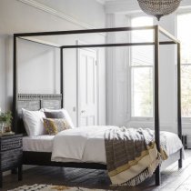 Bahia Wooden Super King Size Bed In Matt Black Charcoal