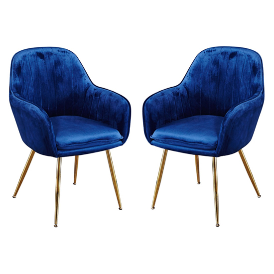 Lewes Velvet Royal Blue Dining Chairs With Gold Legs In Pair