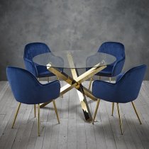 Lewes Velvet Royal Blue Dining Chairs With Gold Legs In Pair