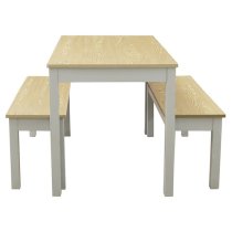 Onia Wooden Dining Table With 2 Benches In Grey And Oak