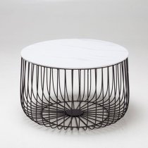 Enzi Large Marble Effect Coffee Table With Black Cage Frame In White