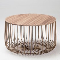 Enzi Large Wooden Coffee Table With Gold Cage Frame In Oak