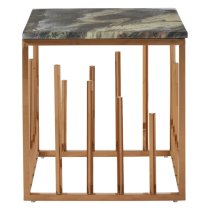 Saclateni Black Faux Marble Side Table With Rose Gold Frame