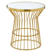 Saclateni Round White Glass Top Side Table With Gold Base