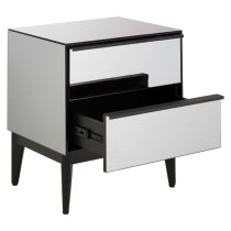 Mouhoun Mirrored Glass Bedside Cabinet In Grey And Black