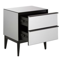 Mouhoun Mirrored Glass Bedside Cabinet In Grey And Black