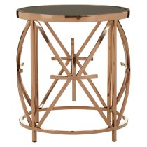 Saclateni Round Black Glass Top Side Table With Rose Gold Frame