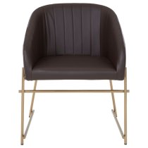 Bunda Faux Leather Dining Chair With Brass Frame In Brown