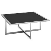 Fafnir Black Glass Top Coffee Table And Stool With Silver Frame