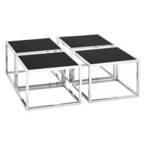 Fafnir Black Glass Top Coffee Table And Stool With Silver Frame