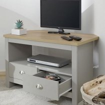 Loftus Wooden Corner TV Stand In Grey With 2 Drawers