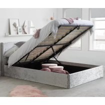 Berlins Fabric Ottoman Double Bed In Steel Crushed Velvet