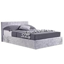 Berlins Fabric Ottoman Double Bed In Steel Crushed Velvet