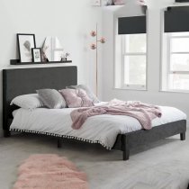 Berlins Fabric Small Double Bed In Black Crushed Velvet