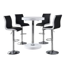 Havana White Gloss Bar Table With 4 Ritz Black White Stools