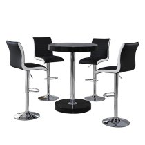 Havana Black Gloss Bar Table With 4 Ritz Black White Stools