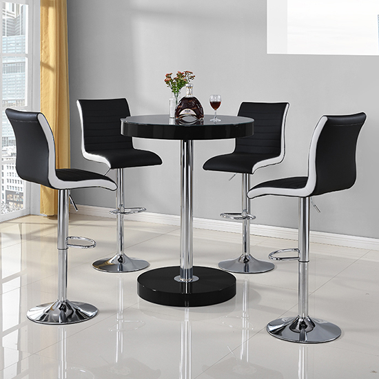 Havana Bar Table In Black With 4 Ritz Black And White Bar Stools