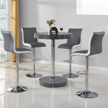 Havana Grey Gloss Bar Table With 4 Ritz Grey White Stools