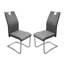 Capella Grey Faux Leather Dining Chairs In Pair