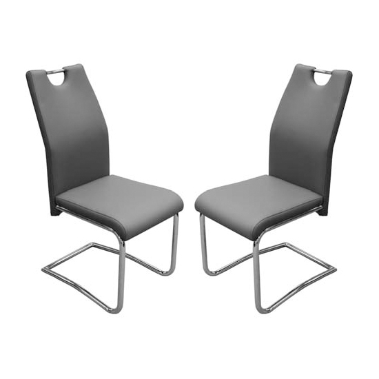 Capella Grey Faux Leather Dining Chairs In Pair