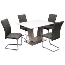 Ceibo High Gloss White Glass Fixed Dining Set With 4 Chairs