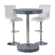 Havana Grey Gloss Bar Table With 2 Ripple White Stools