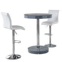 Havana Grey Gloss Bar Table With 2 Ripple White Stools