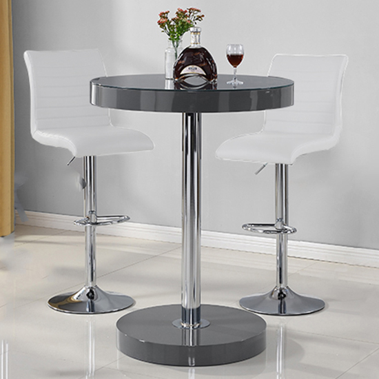 Havana Bar Table In Grey With 2 Ripple White Bar Stools