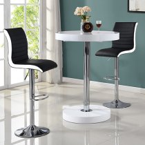 Havana White Gloss Bar Table With 2 Ritz Black White Stools