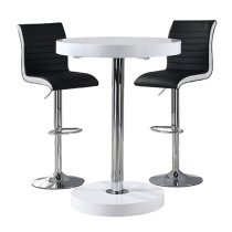 Havana White Gloss Bar Table With 2 Ritz Black White Stools