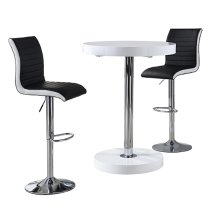 Havana White Gloss Bar Table With 2 Ritz Black White Stools