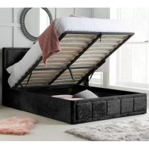 Hanover Fabric Ottoman Double Bed In Black Crushed Velvet