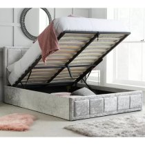 Hanover Fabric Ottoman Double Bed In Steel Crushed Velvet