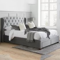 Hoper Fabric Double Bed In Grey