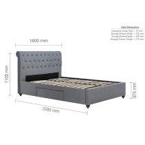 Marlowe Fabric Storage King Size Bed In Grey