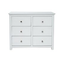 Newham Glass Top Wide Chest Of Drawers In White With 6 Drawers