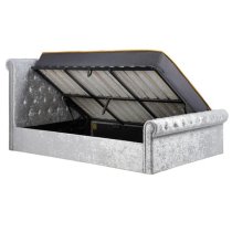 Siena Fabric Ottoman Double Bed In Steel Crushed Velvet