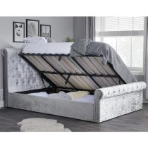 Siena Fabric Ottoman Small Double Bed In Steel Crushed Velvet