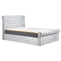 Siena Fabric Ottoman Small Double Bed In Steel Crushed Velvet