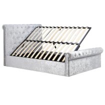 Siena Fabric Ottoman Small Double Bed In Steel Crushed Velvet