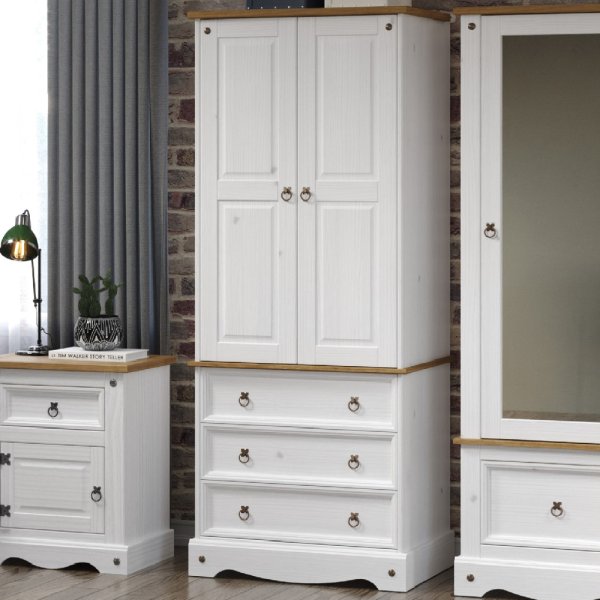 Consett Wooden Wardrobe With 2 Doors 3 Drawers In White And Oak