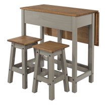 Consett Drop Leaf Dining Set In Grey With 2 Stools