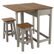 Consett Drop Leaf Dining Set In Grey With 2 Stools