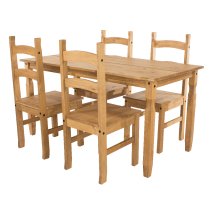 Consett Wooden Large Rectangular Dining Table With 4 Chairs In Oak