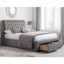 Valentina Fabric Double Bed With 2 Drawers In Grey