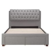 Valentina Fabric Double Bed With 2 Drawers In Grey